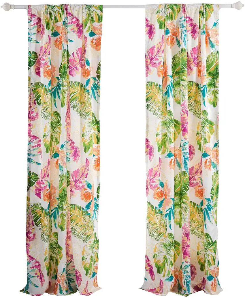 Porto 84 Inch Panel Window Curtains, Tropical Palm Leaves, Green and Blue Photo 1