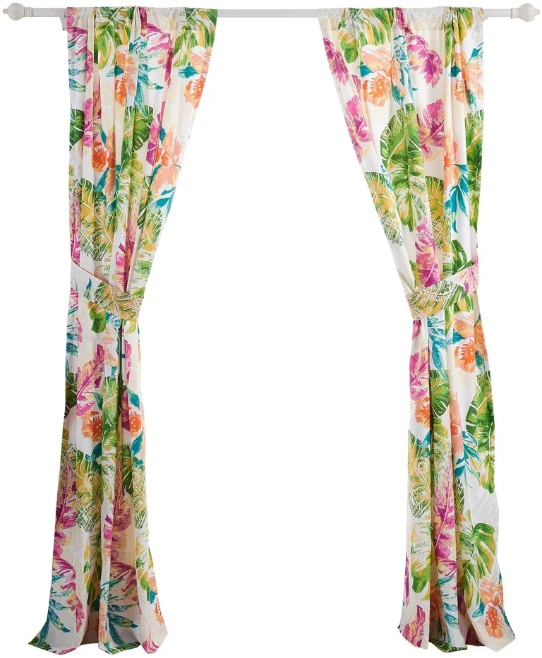 Porto 84 Inch Panel Window Curtains, Tropical Palm Leaves, Green and Blue Photo 2