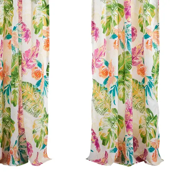 Porto 84 Inch Panel Window Curtains, Tropical Palm Leaves, Green and Blue Photo 3