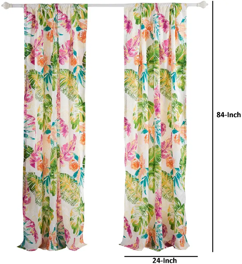 Porto 84 Inch Panel Window Curtains, Tropical Palm Leaves, Green and Blue Photo 5