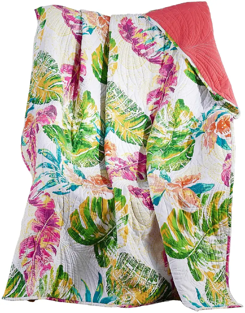 Porto 60 Inch Throw Blanket, Tropical Palm Leaves, Vibrant Green, Blue Photo 1