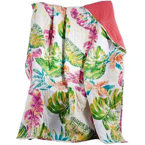 Photo of Porto 60 Inch Throw Blanket, Tropical Palm Leaves, Vibrant Green, Blue