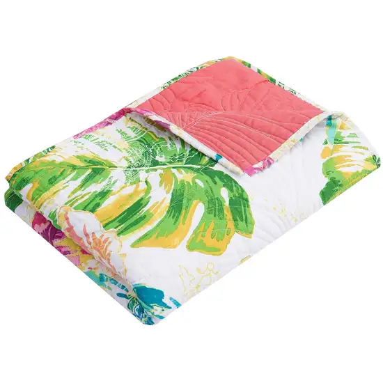 Porto 60 Inch Throw Blanket, Tropical Palm Leaves, Vibrant Green, Blue Photo 3