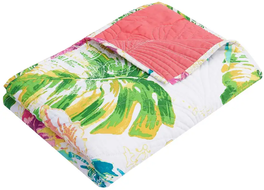 Porto 60 Inch Throw Blanket, Tropical Palm Leaves, Vibrant Green, Blue Photo 3