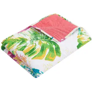 Photo of Porto 60 Inch Throw Blanket, Tropical Palm Leaves, Vibrant Green, Blue