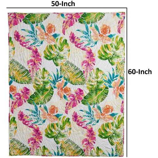 Porto 60 Inch Throw Blanket, Tropical Palm Leaves, Vibrant Green, Blue Photo 5
