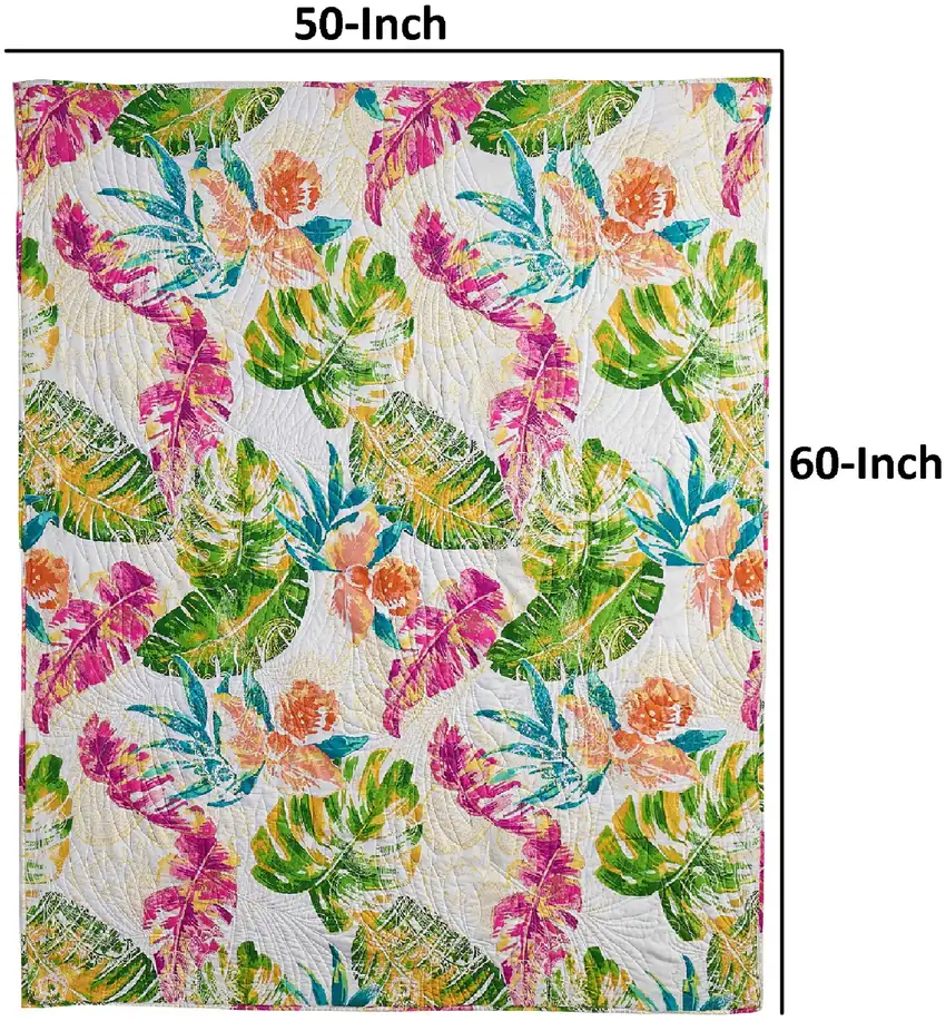 Porto 60 Inch Throw Blanket, Tropical Palm Leaves, Vibrant Green, Blue Photo 5