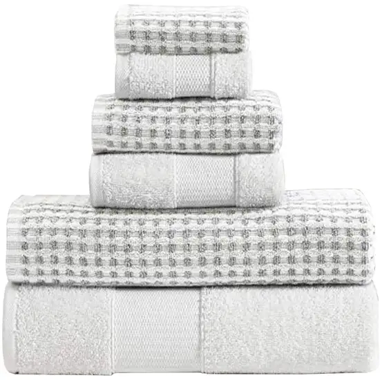 Porto 6 Piece Dual Tone Towel Set with Jacquard Grid Pattern The Urban Port, White Photo 1