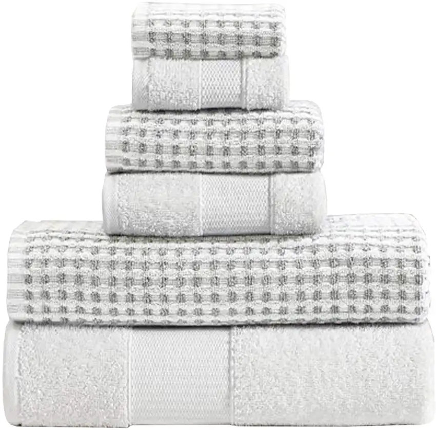 Porto 6 Piece Dual Tone Towel Set with Jacquard Grid Pattern The Urban Port, White Photo 1