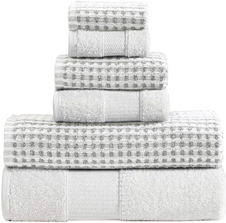 Porto 6 Piece Dual Tone Towel Set with Jacquard Grid Pattern The Urban Port, White Photo 1