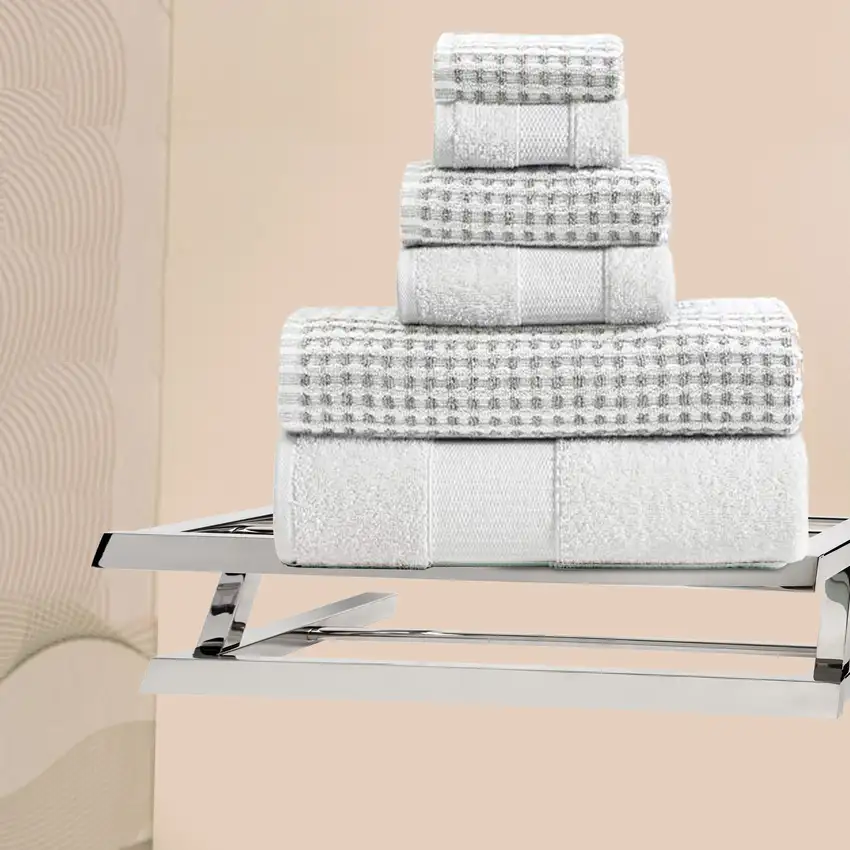 Porto 6 Piece Dual Tone Towel Set with Jacquard Grid Pattern The Urban Port, White Photo 6
