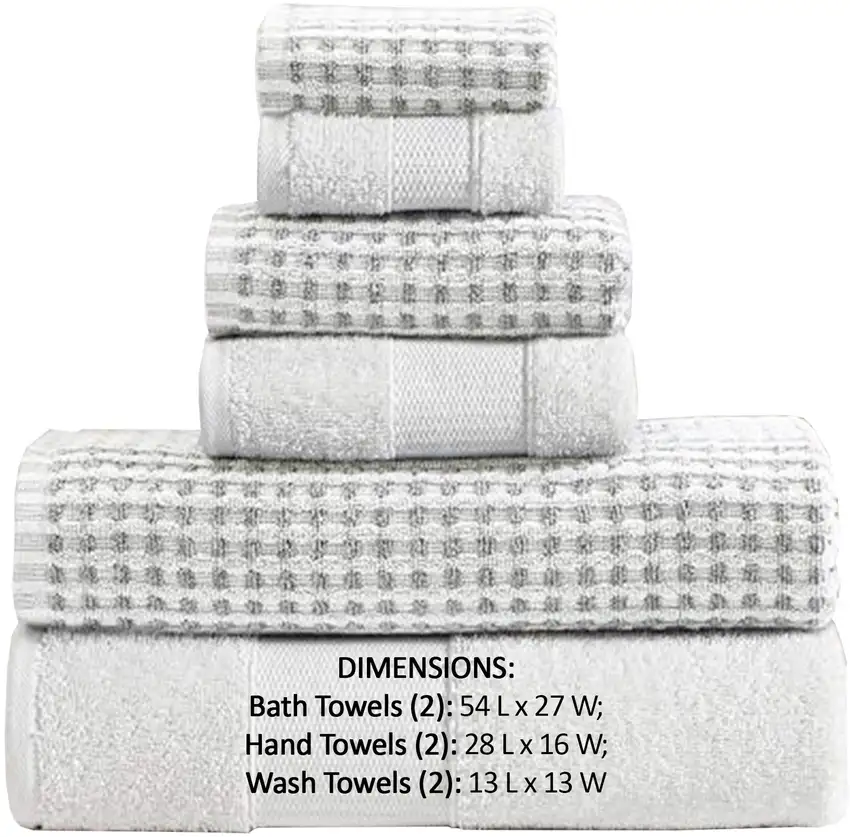 Porto 6 Piece Dual Tone Towel Set with Jacquard Grid Pattern The Urban Port, White Photo 2