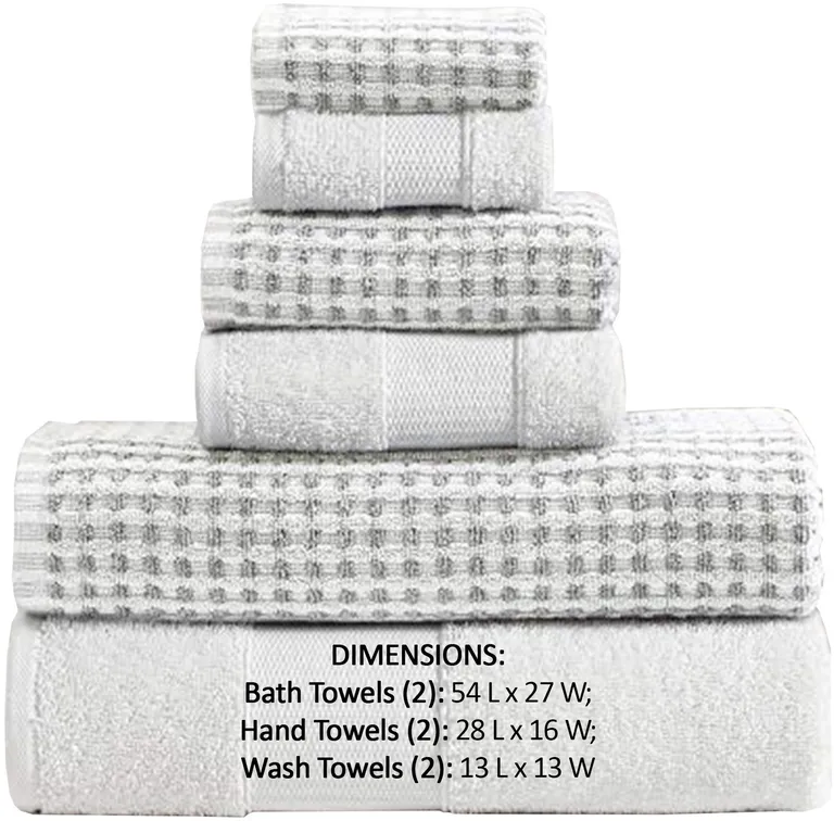 Porto 6 Piece Dual Tone Towel Set with Jacquard Grid Pattern The Urban Port, White Photo 2