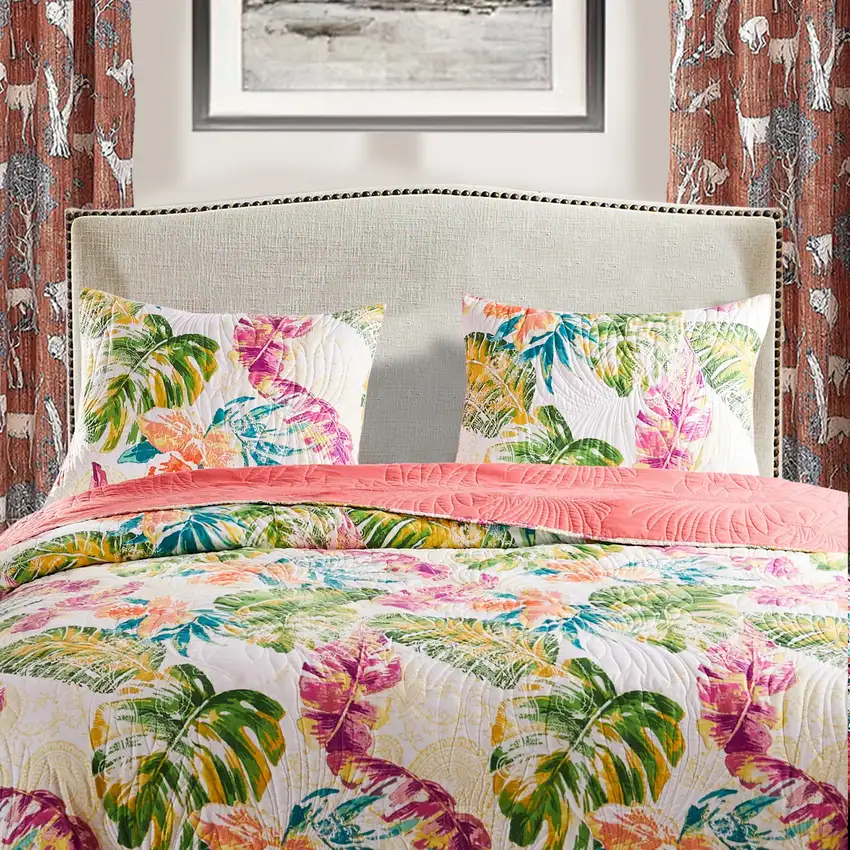 Porto 20 x 36 King Size Pillow Sham, Tropical Palm Leaves, Green and Blue Photo 6