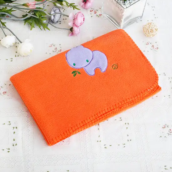 Purple Hippo - Orange -  Embroidered Applique Coral Fleece Baby Throw Blanket (29.5 by 39.4 inches) Photo 3