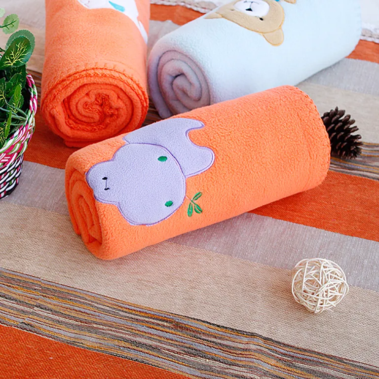 Purple Hippo - Orange - Embroidered Applique Coral Fleece Baby Throw Blanket (29.5 by 39.4 inches) Photo 1