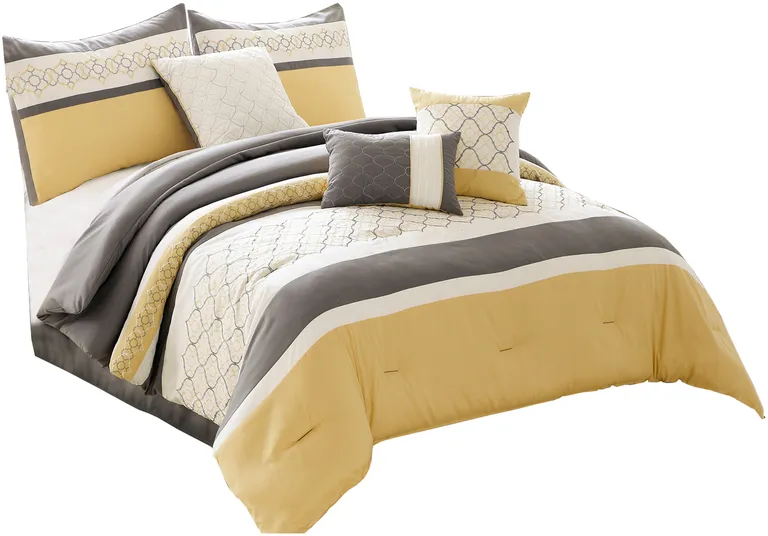 Quatrefoil Print Queen Size 7 Piece Fabric Comforter Set Photo 1