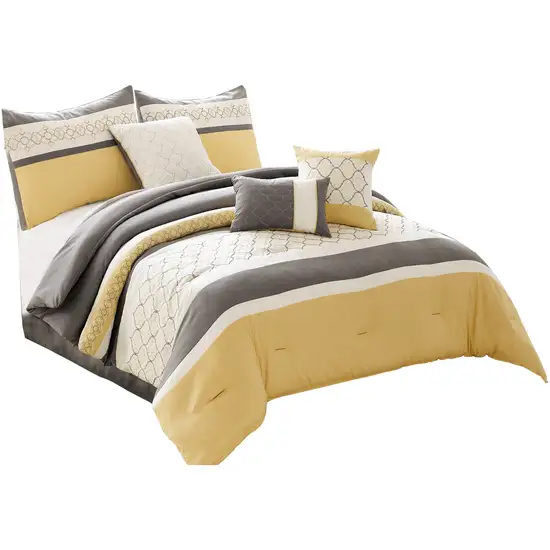 Quatrefoil Print Queen Size 7 Piece Fabric Comforter Set Photo 1
