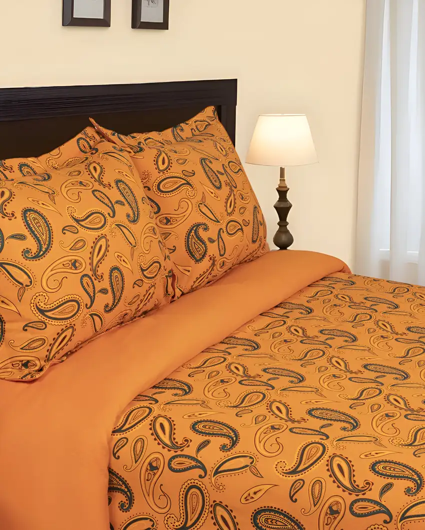Blue and Orange Queen Cotton Blend 0 Thread Count Washable Duvet Cover Set Photo 2
