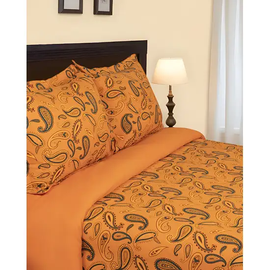 Blue and Orange Queen Cotton Blend 0 Thread Count Washable Duvet Cover Set Photo 2