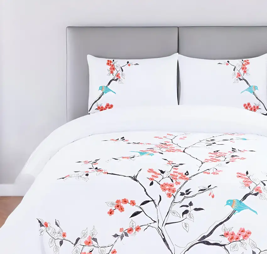Coral and White Queen 100% Cotton 200 Thread Count Washable Duvet Cover Set Photo 1
