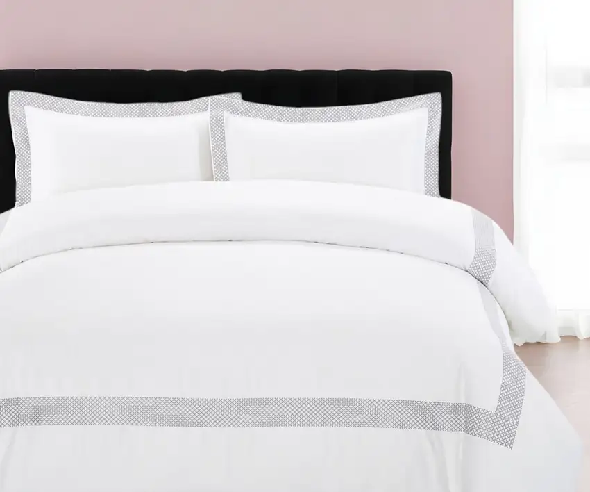 Gray and White Queen 100% Cotton 200 Thread Count Washable Duvet Cover Set Photo 2