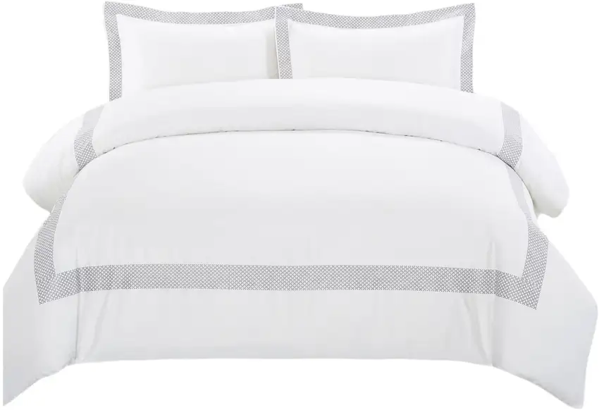 Gray and White Queen 100% Cotton 200 Thread Count Washable Duvet Cover Set Photo 1