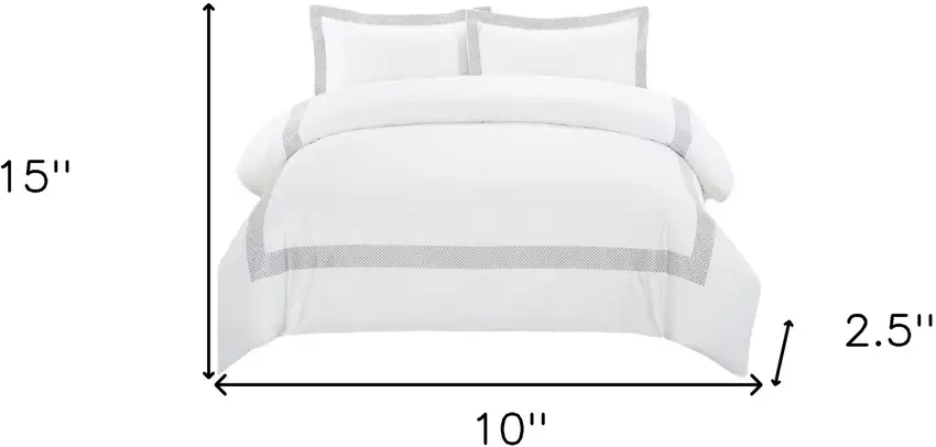 Gray and White Queen 100% Cotton 200 Thread Count Washable Duvet Cover Set Photo 9