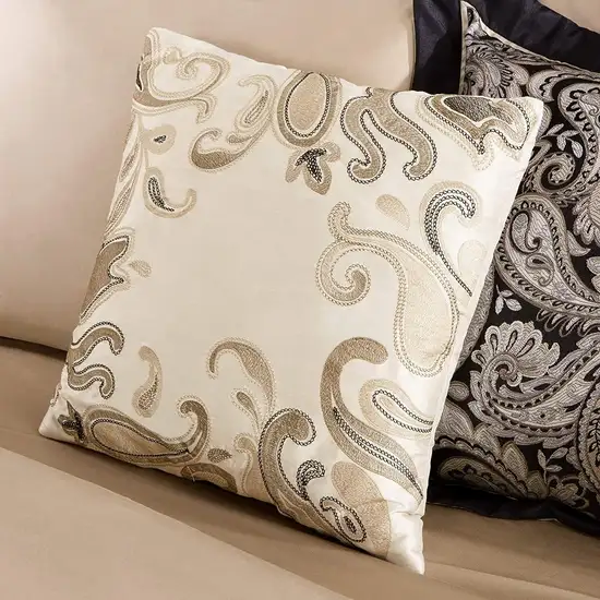 Queen 12 Piece Cotton Polyester Comforter Set Black Gold Paisley Photo 5