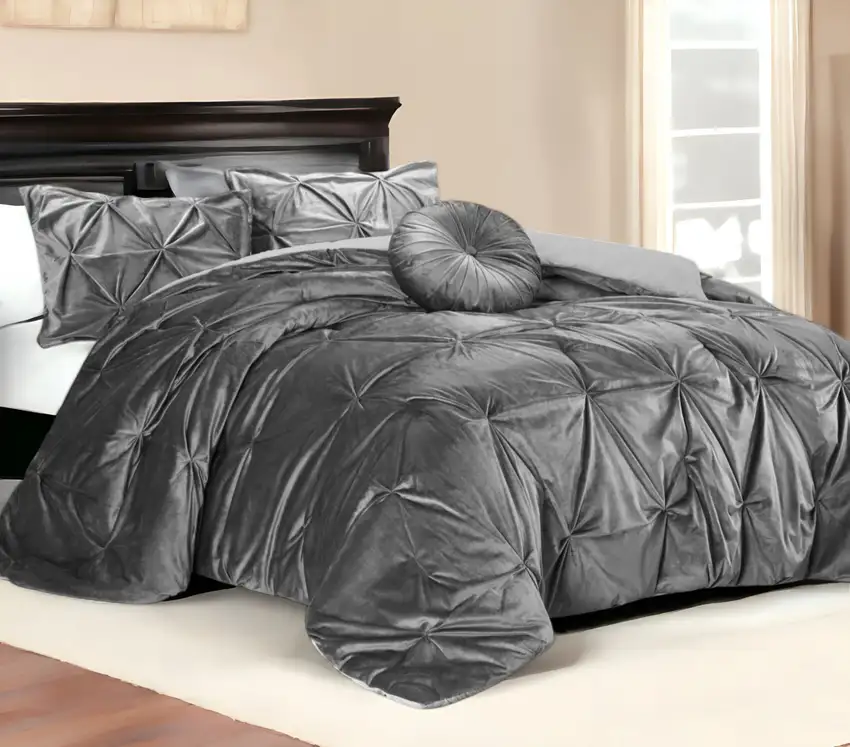 Gray Queen Polyester 130 Thread Count Washable Down Comforter Set Photo 1