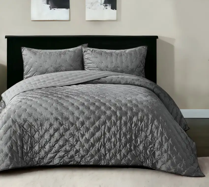 Gray Queen Polyester 220 Thread Count Washable Down Comforter Set Photo 1