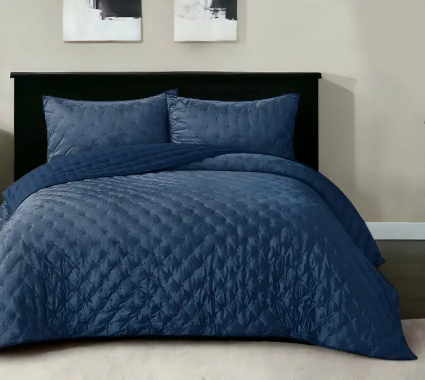 Navy Blue Queen Polyester 220 Thread Count Washable Down Comforter Set Photo 1