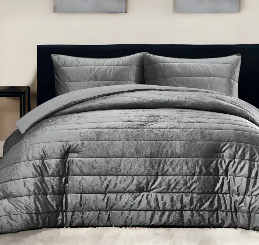 Gray Queen Polyester 180 Thread Count Washable Down Comforter Set Photo 1