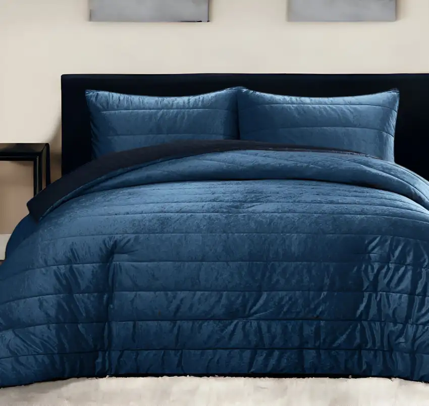 Navy Blue Queen Polyester 180 Thread Count Washable Down Comforter Set Photo 1
