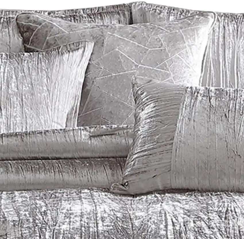 Queen Size 7 Piece Fabric Comforter Set with Crinkle Texture Photo 3