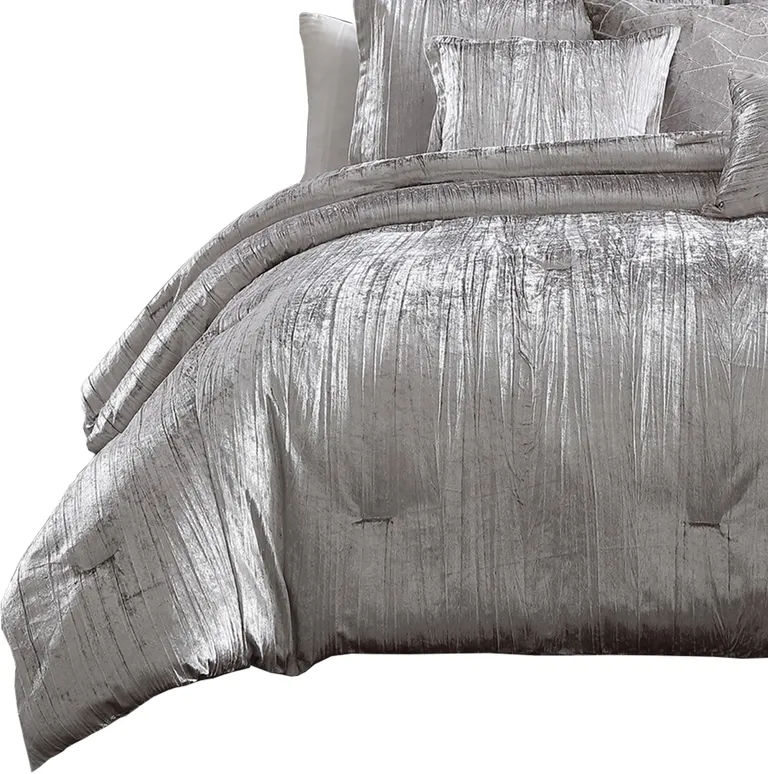 Queen Size 7 Piece Fabric Comforter Set with Crinkle Texture Photo 5