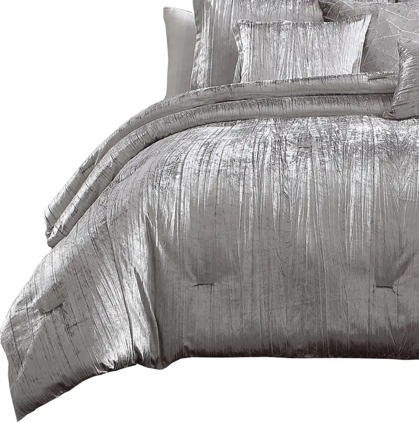 Queen Size 7 Piece Fabric Comforter Set with Crinkle Texture Photo 5