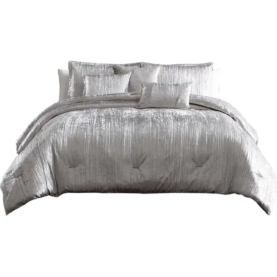Queen Size 7 Piece Fabric Comforter Set with Crinkle Texture Photo 1