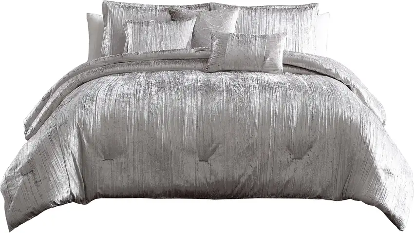 Queen Size 7 Piece Fabric Comforter Set with Crinkle Texture Photo 1