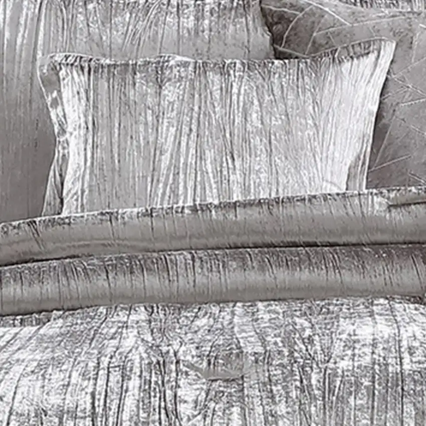 Queen Size 7 Piece Fabric Comforter Set with Crinkle Texture Photo 2
