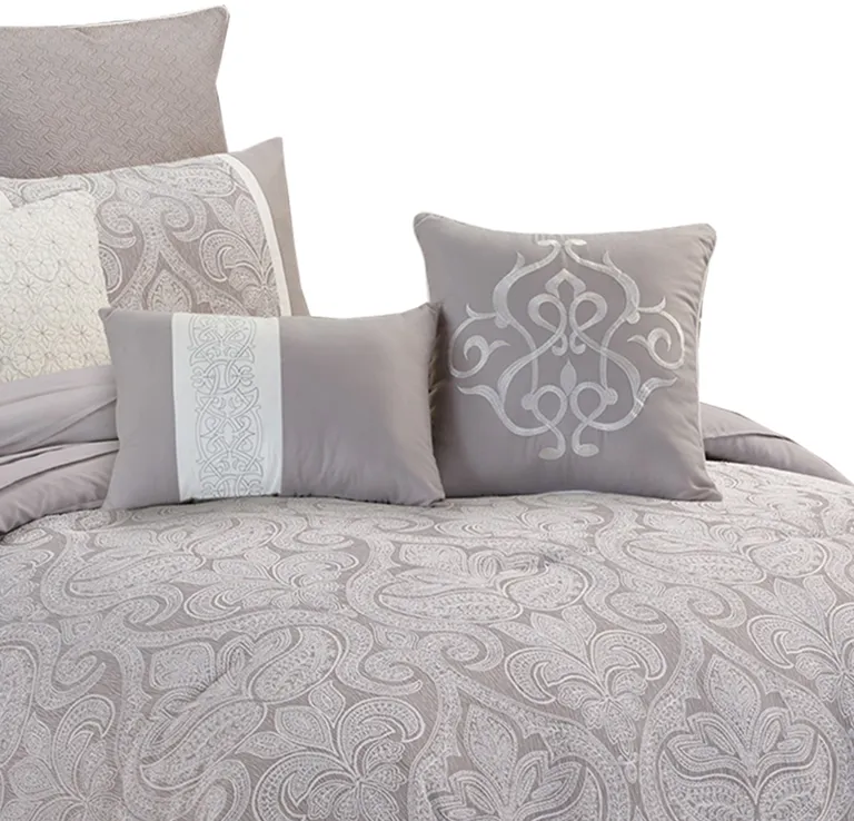 Queen Size 9 Piece Fabric Comforter Set with Medallion Prints Photo 2