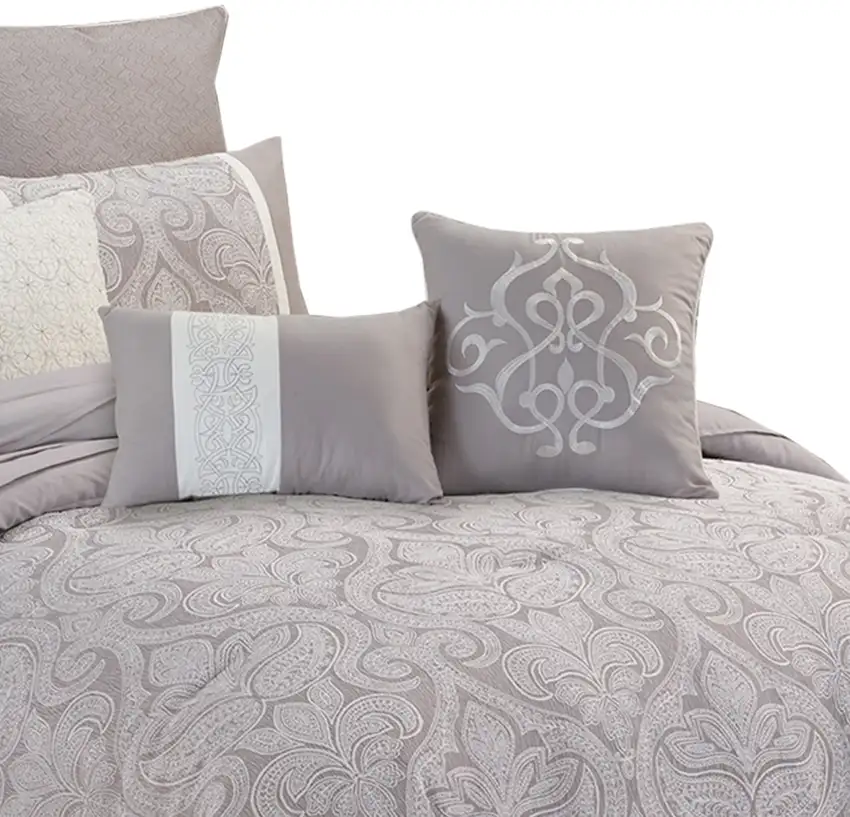 Queen Size 9 Piece Fabric Comforter Set with Medallion Prints Photo 2