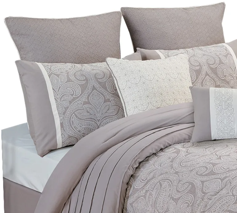 Queen Size 9 Piece Fabric Comforter Set with Medallion Prints Photo 3