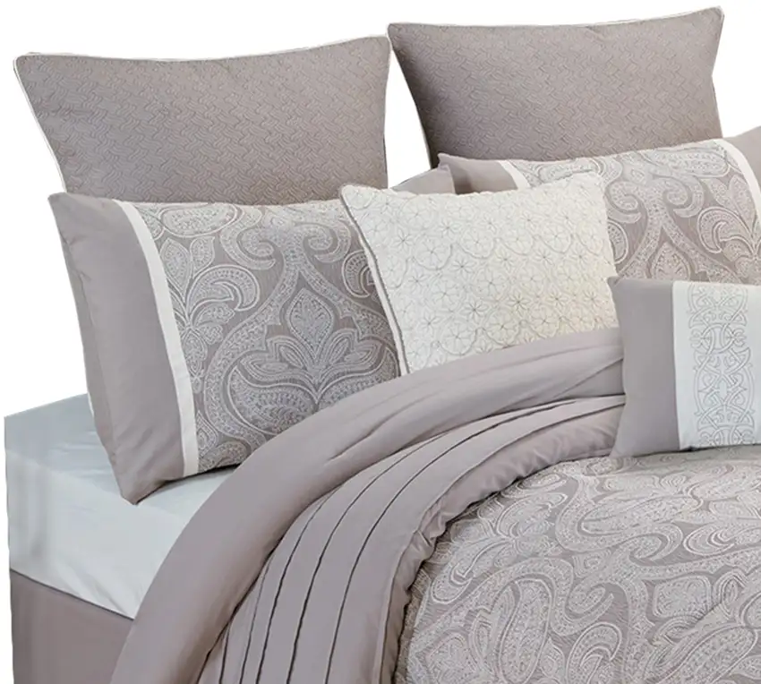Queen Size 9 Piece Fabric Comforter Set with Medallion Prints Photo 3