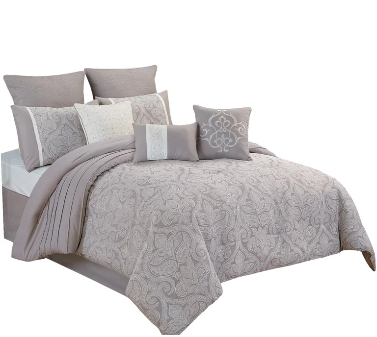 Queen Size 9 Piece Fabric Comforter Set with Medallion Prints Photo 1