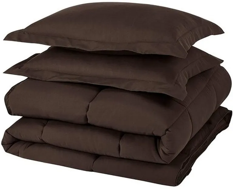 Queen Size Reversible Microfiber Down Alternative Comforter Set in Brown Photo 2