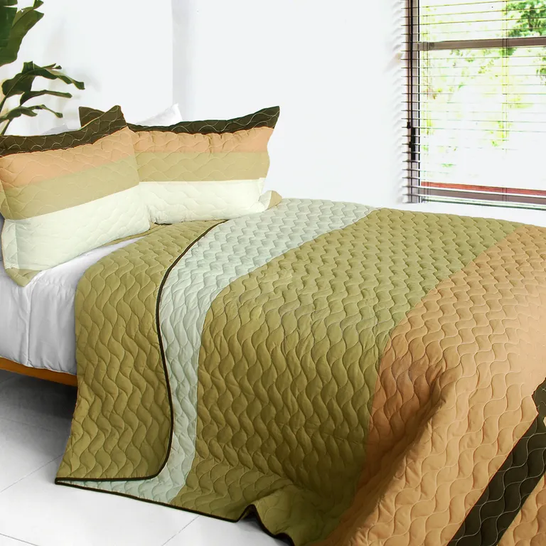Quiet Moon - 3PC Vermicelli-Quilted Patchwork Quilt Set (Full/Queen Size) Photo 1