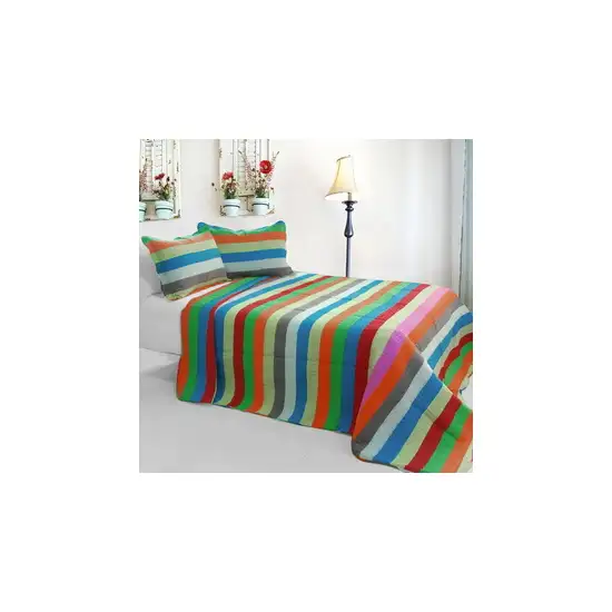 Rainbow River -  3PC Cotton Vermicelli-Quilted Printed Quilt Set (Full/Queen Size) Photo Swatch