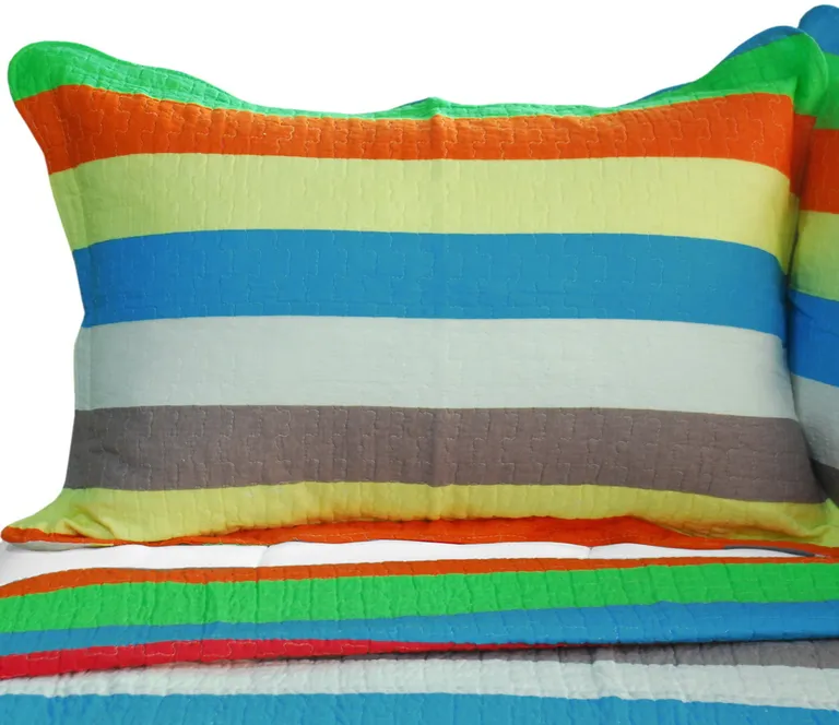 Rainbow River - 3PC Cotton Vermicelli-Quilted Printed Quilt Set (Full/Queen Size) Photo 2