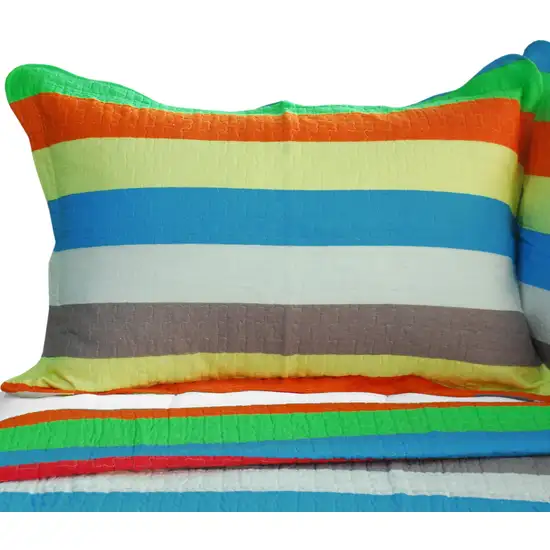 Rainbow River -  3PC Cotton Vermicelli-Quilted Printed Quilt Set (Full/Queen Size) Photo 1
